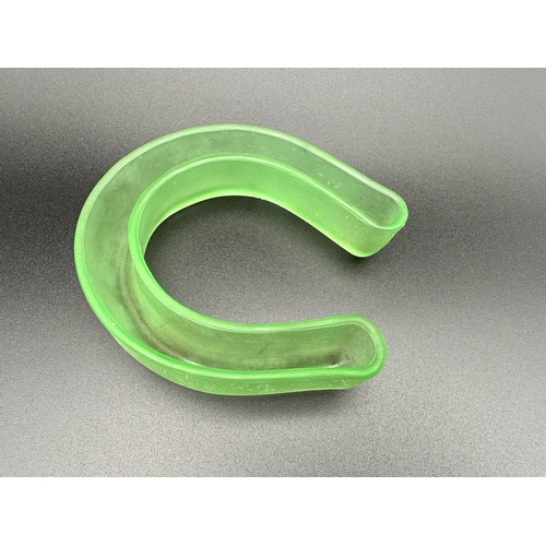 713 - Uranium Glass Horseshoe Dish, 'Made in England, Patent Applied For'