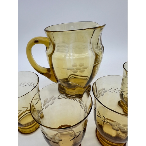 715 - Vintage Amber Glass Lemonade Set