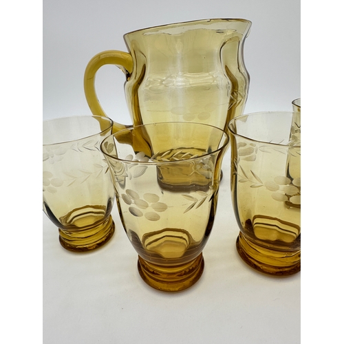 715 - Vintage Amber Glass Lemonade Set