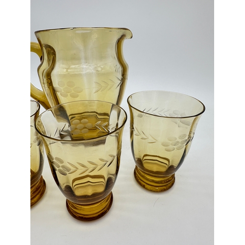 715 - Vintage Amber Glass Lemonade Set