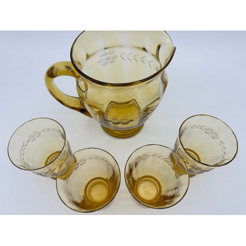 715 - Vintage Amber Glass Lemonade Set