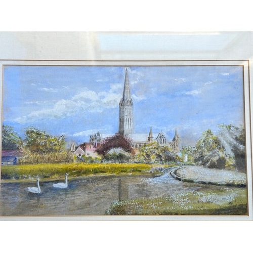 778 - Salisbury Cathedral Watercolour by C. Drake