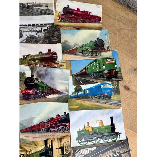 566 - Group of Antique Train Related Postcards C1905 many posted