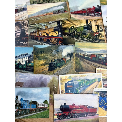 566 - Group of Antique Train Related Postcards C1905 many posted