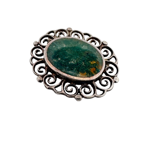 90 - Silver & Moss Agate Brooch