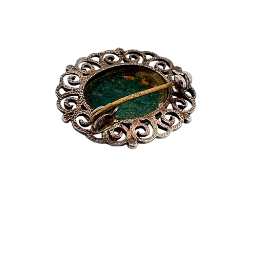 90 - Silver & Moss Agate Brooch