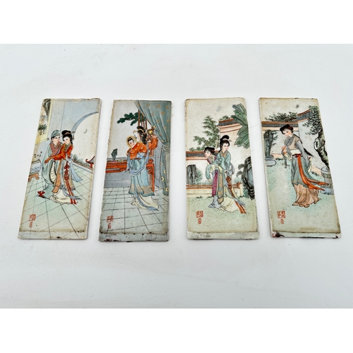 703 - Four Chinese Ceramic Panels Depicting Ladies - Signed