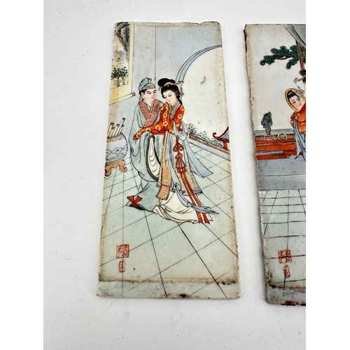 703 - Four Chinese Ceramic Panels Depicting Ladies - Signed