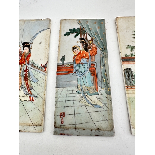 703 - Four Chinese Ceramic Panels Depicting Ladies - Signed