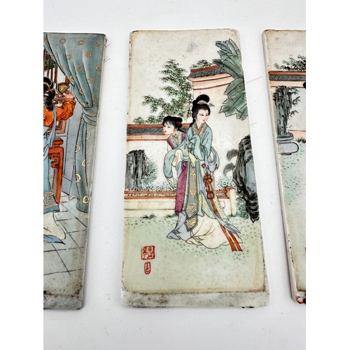 703 - Four Chinese Ceramic Panels Depicting Ladies - Signed