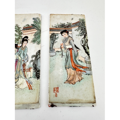 703 - Four Chinese Ceramic Panels Depicting Ladies - Signed