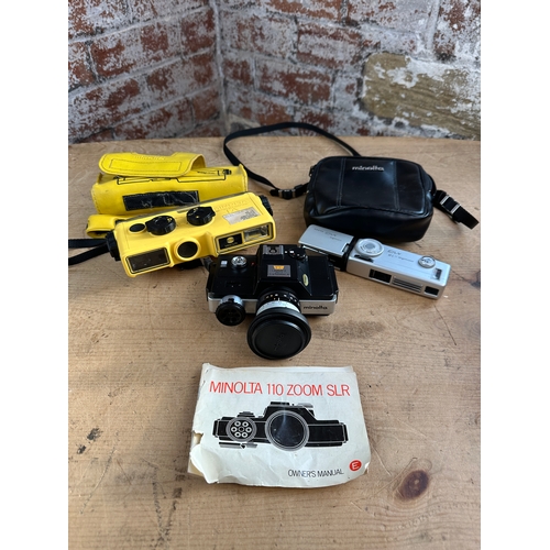 741 - Minolta 110 Zoom SLR with Case, Minolta - 16 MG Subminiature 'Spy' Camera with Flash, Molta Wetherma... 