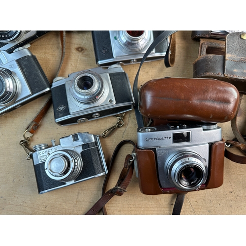 750 - Collection of 11 Vintage Cameras inc. Konica, Exakta, Zeiss Ikon Continette etc.