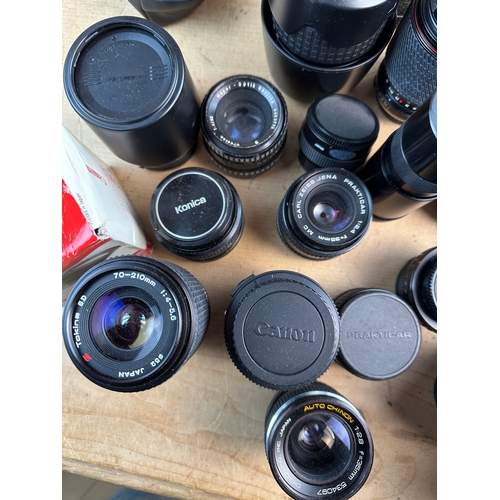 753 - Large Collection of SLR Lenses inc. Canon, Konica, Vivitar, Sigma, Olympus etc.