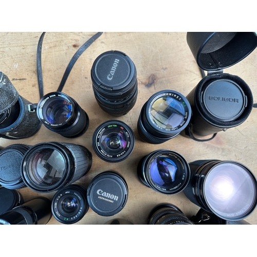 753 - Large Collection of SLR Lenses inc. Canon, Konica, Vivitar, Sigma, Olympus etc.