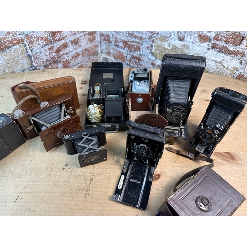 758 - Various Bellowes Type Cameras and Other items inc. Voigtlander, Hawkette, Eumig etc.