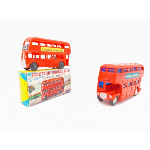 279 - Group of Hong Kong Plastic Toy Buses, Tri-ang Lugsail Dinghy and Kleeware Pirate Ship