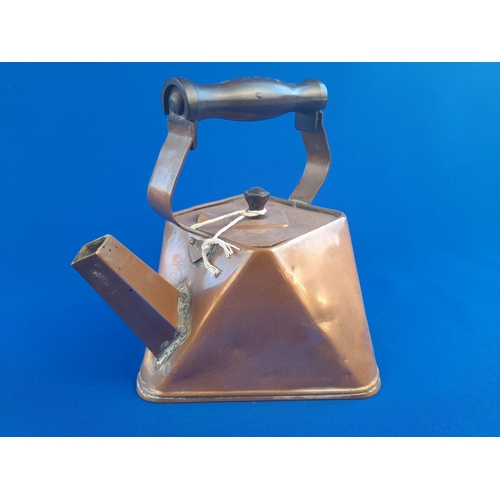 474 - Arts & Crafts Square/Triangular Copper Kettle in the Style of Christopher Dresser - c1910, approx 19... 