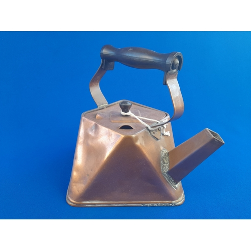 474 - Arts & Crafts Square/Triangular Copper Kettle in the Style of Christopher Dresser - c1910, approx 19... 