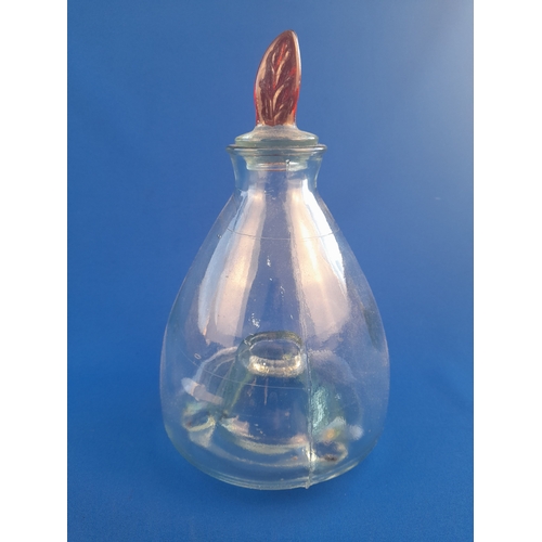 475 - Antique Glass Fly Trap with Stopper in the form of a Flame - 30cm tall