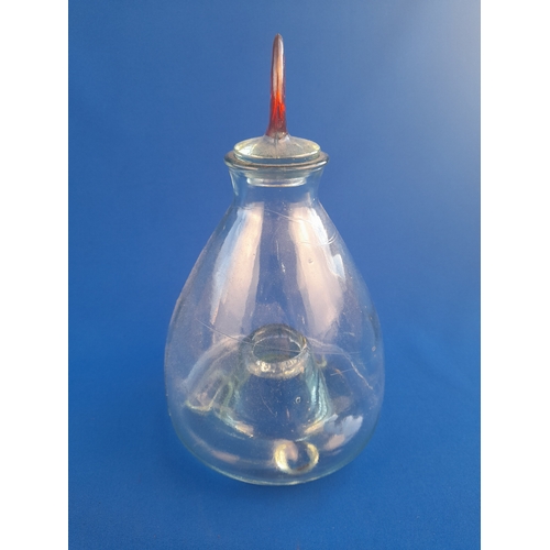 475 - Antique Glass Fly Trap with Stopper in the form of a Flame - 30cm tall