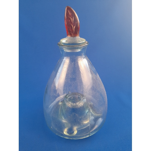 475 - Antique Glass Fly Trap with Stopper in the form of a Flame - 30cm tall