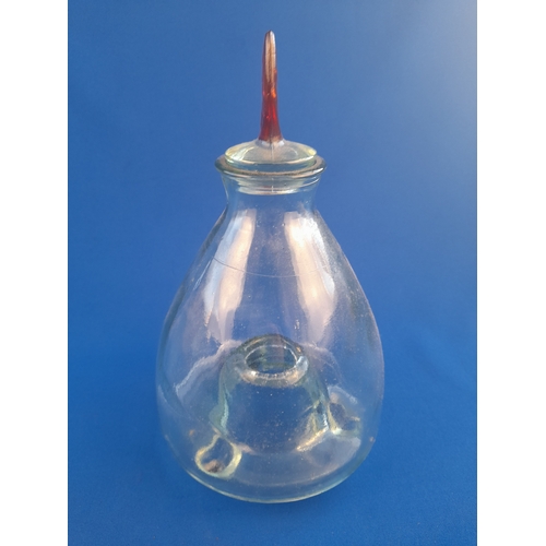 475 - Antique Glass Fly Trap with Stopper in the form of a Flame - 30cm tall