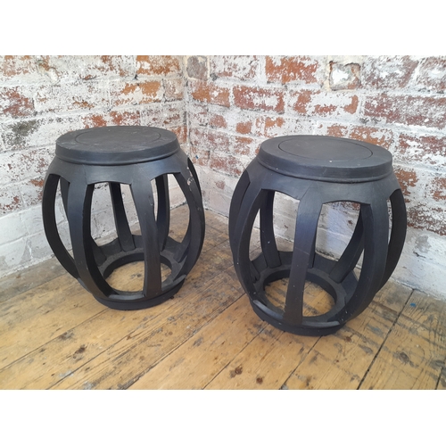 1018 - Pair of Black Oriental Style Stools - 45cm tall...