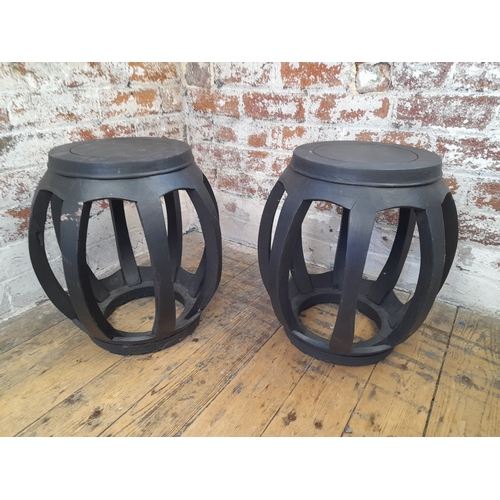 1018 - Pair of Black Oriental Style Stools - 45cm tall...