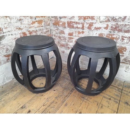 1018 - Pair of Black Oriental Style Stools - 45cm tall...