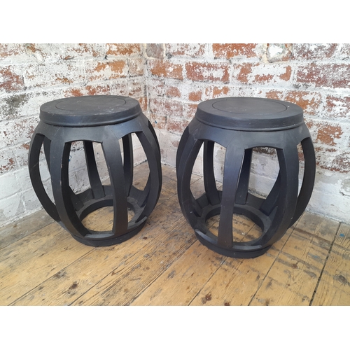 1018 - Pair of Black Oriental Style Stools - 45cm tall...