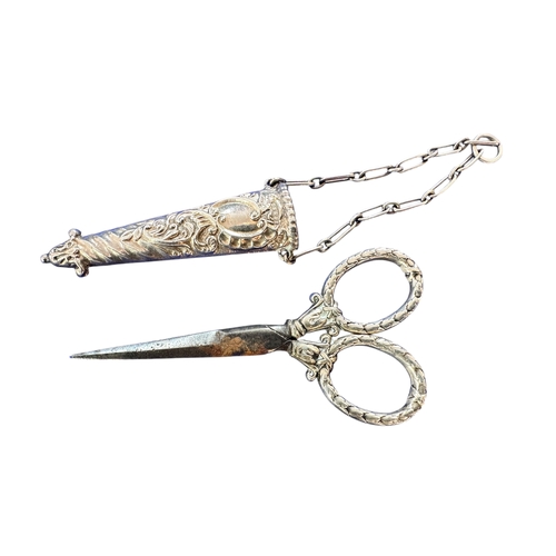 27 - Hallmarked Silver Sewing Scissors & Case, Chester 1899 by Cornelius Desormeaux Saunders & James Fran...