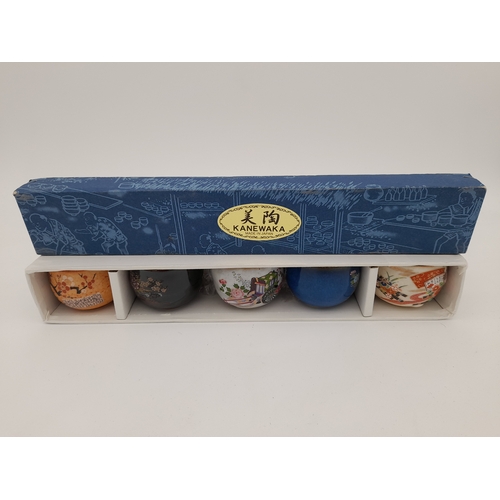 457 - Set of Five Kanewaka Hand-Painted Sake Cups in Original Box