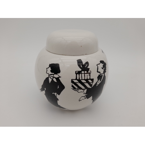 691 - Art Deco Burleigh Ironstone Hand-Painted Lidded Ginger Jars - black Art Deco images after Aubrey Bea... 