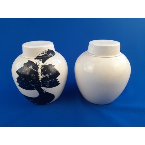 691 - Art Deco Burleigh Ironstone Hand-Painted Lidded Ginger Jars - black Art Deco images after Aubrey Bea... 