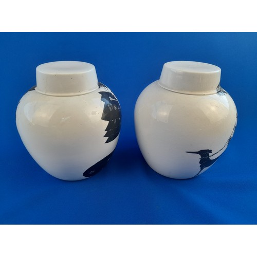 691 - Art Deco Burleigh Ironstone Hand-Painted Lidded Ginger Jars - black Art Deco images after Aubrey Bea... 