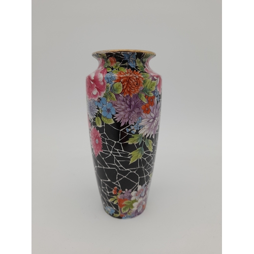 693 - Art Deco Black Cloisonne Shelley Vase - circa 1910s, 15.5cm tall