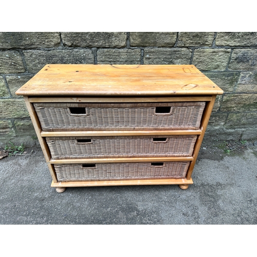 993 - Pine & Wicker Three Drawer Chest