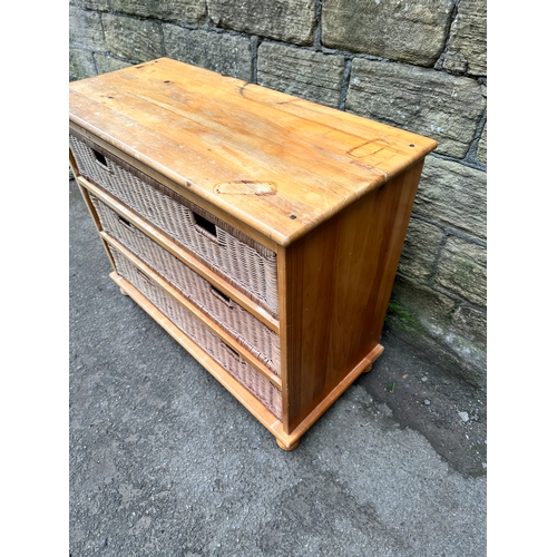 993 - Pine & Wicker Three Drawer Chest