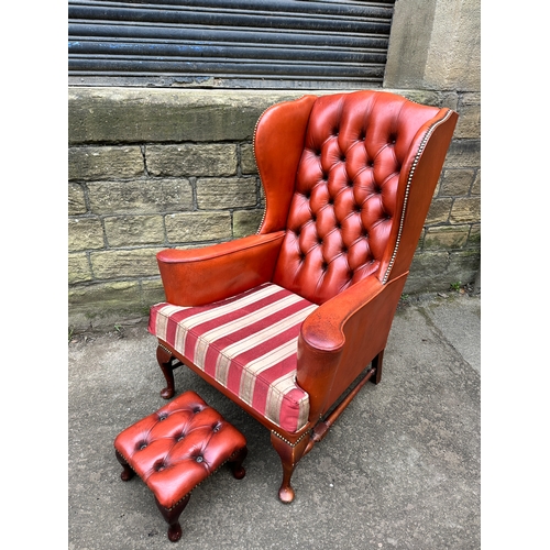 1001 - Red Chesterfield Wingback Chair