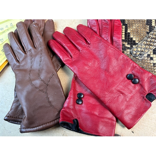 856 - Group of Vintage Snakeskin Bags, Ladies Leather Gloves & Fans