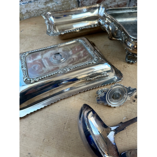 417 - Pair of Antique Matthew Boulton Plated Vegetable Warming Tureens with Serving Spoons