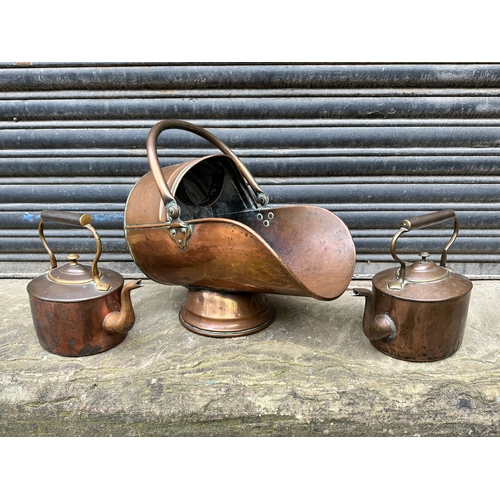 420 - Copper Coal Scuttle & Kettles