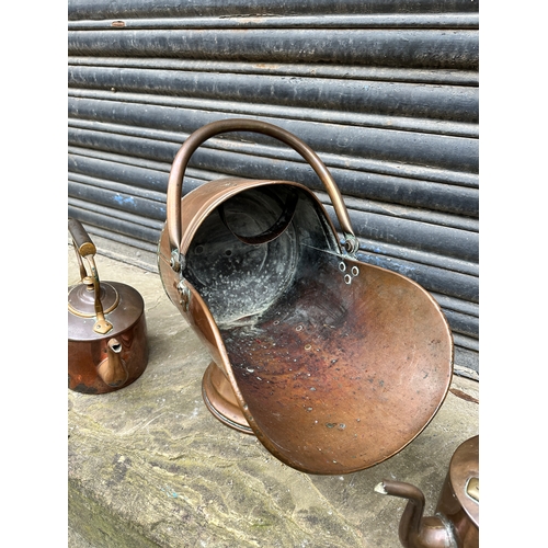 420 - Copper Coal Scuttle & Kettles