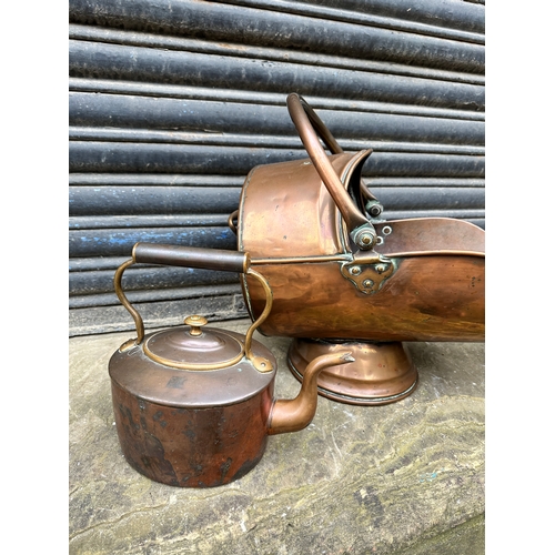 420 - Copper Coal Scuttle & Kettles