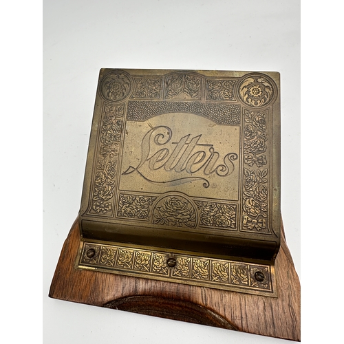 421 - Vintage Brass & Oak Letter Holder