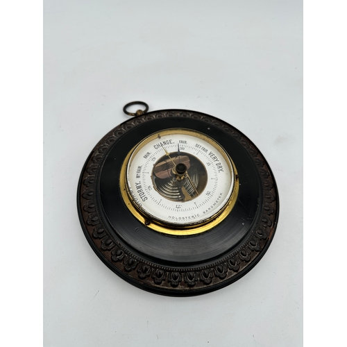 422 - Antique Holosteric Barometer, Ebonised Wooden Mount