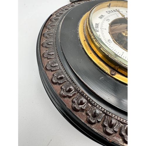 422 - Antique Holosteric Barometer, Ebonised Wooden Mount