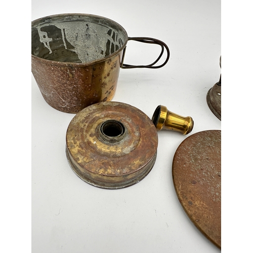 423 - 19th Century Brass Travelling Saucepan with Spirit Burner & Stand