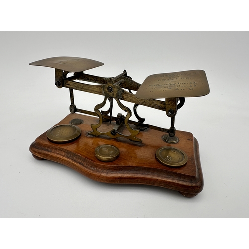 425 - Antique Postal Scales with 3 Weights